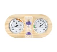 ANDRESLAD Thermomètre-Hygromètre de Sauna en Bois avec Sablier 15 Minuterie Mécanique Mesure Précise Température et Humidité pour Spa et Hammam à Domicile Accessoire Sauna Violet