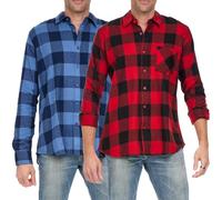 Andrew Scott Chemise décontractée boutonnée à Manches Longues en Flanelle à Carreaux pour Homme - Plusieurs Lots, Lot de 2 - Buffalo Plaid Rouge/Bleu Buffalo, Taille M