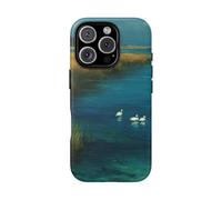 Andriez Blue Lagoon Delta Paysage avec cygnes - Coque mate résistante - Compatible avec iPhone 16 Pro