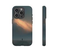 Andriez Figure solitaire marchant vers une montagne lumineuse - Coque rigide mate - Compatible avec iPhone 15 Pro - Bleu