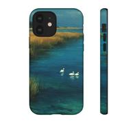 Andriez Swans on Blue Lagoon with Golden Grass - Coque rigide mate - Compatible avec iPhone 12