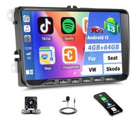 Android 13 4+64G Autoradio pour VW Golf 5 6 Skoda Golf Polo Passat Seat avec Carplay Android Auto, écran Tactile 9 Pouces avec Bluetooth Mirrorlink GPS WiFi FM/RDS EQ/DSP SWC+ caméra de recul