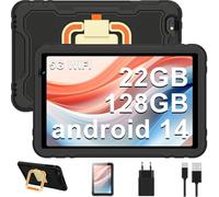 Android 14 Tablet dziecięcy 10 cali, 22GB RAM 128GB ROM(TF 1TB), 2.4G+5G WiFi6, 8000 mAh, Widevine L1, 8 Rdzeni 2,0 GHz, wyświetlacz HD 1280 x 800, Bluetooth 5.0, Obracany o 360°EVA Case - Czarny