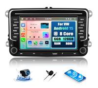 Android 15 8 cœurs 6+128 Go Autoradio pour VW Passat Golf Seat Altea Jatta Skoda, écran 7" IPS 2.5D avec CarPlay sans Fil, Android Auto/FM/RDS/32EQ/DSP/GPS/Wifi/SWC + Caméra de recul AHD