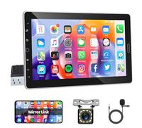 Android Autoradio 1 Din avec Navi GPS WiFi Bluetooth Freisprecheinrichtung 10,1 Pouces Autoradio avec Lien Miroir Bluetooth FM/RDS Radio USB/DAB+/DVR/OBD2 Contrôle du Volant Caméra de Recul Microphone