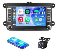 Android Autoradio 2 Din pour VW Golf 5 6 Polo Passat Touran Jetta, avec Carplay Android Auto Bluetooth FM RDS Navi GPS WiFi, 7 Pouces écran Tactile Commande au Volant Caméra de recul Dab+ Mic, 2+32G