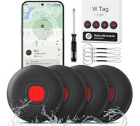Android Smart Tag, Traceur Lot de 4 Fonctionne avec l’app Google Localiser (Uniquement Android), Équipé d'un Étui de Protection, IP68 Imperméable, pour Les clés/Portefeuilles/Valises, Noir