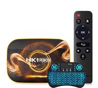 Android TV Box 10.0, 2023 HK1 RBOX R1 TV 4 Go 128 Go Smart Box pour TV avec Puce RK3318 Ultra HD 4K HDR H.265 AV1 USB 2.0 2.4G 5.8Ghz WiFi BT 5.0 avec Mini Clavier sans Fil Rétroéclairé,4gb+32gb