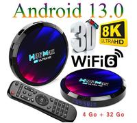 Android TV Box, Boitier iptv Android 13.0 TV Box 4GB RAM/32GB ROM smart media player 2.4GHz/5.0GHz WiFi BT5.0 8K 3D Smart TV Box