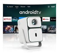 Android TV Videoprojecteur & Netflix Officiel, Courte Focale Portable Projecteur Video, WiFi Bluetooth, FHD 1080P Natif, Rotatif 120° Retroprojecteur Home Cinéma