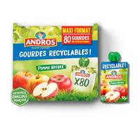 ANDROS Compote de Fruit Gourde Recyclable, Pomme, Idéal pour le Goûter des Enfants - Lot de 80