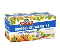 ANDROS - Compote de Fruit - Gourde Recyclable - Sans Sucre Ajouté - Goût Pomme + Poire + Fraise + Banane - Idéal pour l'Enfants - Lot de 20
