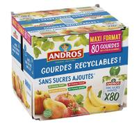 ANDROS - Compote de Fruit - Gourde Recyclable - Sans Sucres Ajoutés - Goût Pomme + Pomme/Poire + Pomme/Fraise + Pomme/Banane - Idéal pour le Goûter des Enfants - Lot de 80