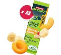 Andros Sport Pâte de Fruits Abricot et Banane - Soutien Nutritionnel Pendant l'Effort - Encas Fruitier Multivitaminé - Savoureux et Fondant - Lot de 32 barres individuelles de 30g