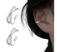 Androxeda 1 Paire Boucles D'Oreilles Femme Argenté Sans Percage, À Attaches Croisées En Alliage, Clip Antiallergique Pour Cadeau, Soirée Et Usage Quotidien