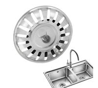 Androxeda 1 Pièces Bouchon Evier Cuisine Inox Filtre Evier Universel (Dia: 78Mm), Bonde Evier Avec 18 Fentes, Grille Evier Antiblocage, Panier Pour Evier Vidange Rapide
