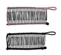 Androxeda 2 pièces vintage pinces à cheveux banane accessoire de cheveux extensible 30 dents pince à peigne banane pour cheveux épais ondulés crépus naturellement bouclés (noir/rose)