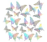 Androxeda Lot de 36 Autocollants Muraux Papillon 3D, Autocollants Mural Decoratifs Papillons en Argent Laser, Pour Salon, Chambre d'Enfant, Bureau, Deco Murale Maison
