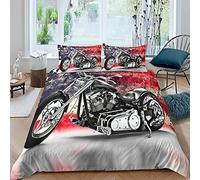 Andrui. Adolescents Housse de Couette 3D Moto Noir Gris Foncé Rouge Ensemble de Literie avec Fermeture à Glissière (Moto 1,240x260cm)