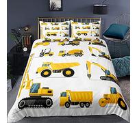 Andrui Parure de Lit 3 Pièces Double Size 1 Housse de Couette 200x200cm avec 2 Taie d’Oreiller 65x65cm Véhicules d'ingénierie de pelles Motif Imprimé Gris pour Les Enfants étudiants garçons Filles