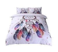 Andrui Parure de Lit Blanc Housse de Couette 200x200cm et Taies d'oreiller 50x75cm Impression de Dreamcatcher Style Ethnique Exotique Capteur de rêves Parure de lit Double Taille