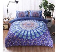 Andrui Parure de Lit Bohême Mandala Exotique Style Ethnique Bleu & Pourpre avec Housse de Couette 200x200cm et Taie d'oreiller
