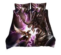 Andrui Parure de lit Gris et Pourpre Dragon Motif Housse de Couette Taies d'oreiller Gothique Parure de Lit pour Enfants (Pourpre, 200x200cm)