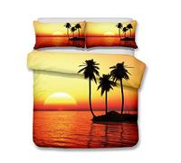 Andrui Parure de lit Mer Océan Plage Vague Coucher de Soleil Multicolore Housse de Couette 200x200cm et Taies d'oreiller 65x65cm Romantique Paysage Linge de Lit Couvre-Lit Parure de Lit