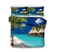 Andrui Parure de lit Mer Océan Plage Vague Coucher de Soleil Multicolore Housse de Couette 200x200cm et Taies d'oreiller 65x65cm Romantique Paysage Linge de Lit Couvre-Lit Parure de Lit
