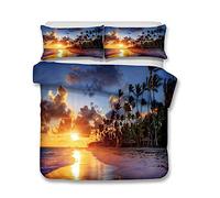Andrui Parure de lit Mer Océan Plage Vague Coucher de Soleil Multicolore Housse de Couette 200x200cm et Taies d'oreiller 65x65cm Romantique Paysage Linge de Lit Couvre-Lit Parure de Lit