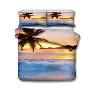 Andrui Parure de lit Mer Océan Plage Vague Coucher de Soleil Multicolore Housse de Couette 220x240cm et Taies d'oreiller 65x65cm Romantique Paysage Linge de Lit Couvre-Lit Parure de Lit