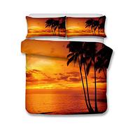 Andrui Parure de lit Mer Océan Plage Vague Coucher de Soleil Multicolore Housse de Couette 220x240cm et Taies d'oreiller 65x65cm Romantique Paysage Linge de Lit Couvre-Lit Parure de Lit