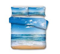 Andrui Parure de lit Mer Océan Plage Vague Coucher de Soleil Multicolore Housse de Couette 220x240cm et Taies d'oreiller 65x65cm Romantique Paysage Linge de Lit Couvre-Lit Parure de Lit
