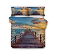 Andrui Parure de lit Mer Océan Plage Vague Coucher de Soleil Multicolore Housse de Couette 220x240cm et Taies d'oreiller 65x65cm Romantique Paysage Linge de Lit Couvre-Lit Parure de Lit