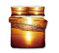 Andrui Parure de lit Mer Océan Plage Vague Coucher de Soleil Multicolore Housse de Couette 220x240cm et Taies d'oreiller 65x65cm Romantique Paysage Linge de Lit Couvre-Lit Parure de Lit