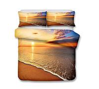 Andrui Parure de lit Mer Océan Plage Vague Coucher de Soleil Multicolore Housse de Couette 220x240cm et Taies d'oreiller 65x65cm Romantique Paysage Linge de Lit Couvre-Lit Parure de Lit
