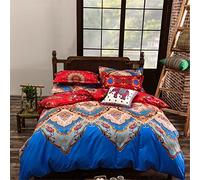Andrui Parure de Lit Multicolore Style Bohème avec Housse de Couette et Taies d'oreiller,Vert,Rouge,Brown,Bleu,Violet,Parure de Lit pour Simple/Double/King (Rouge & Or & Bleu, 220x240cm)