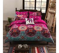 Andrui Parure de Lit Multicolore Style Bohème avec Housse de Couette et Taies d'oreiller,Vert,Rouge,Brown,Bleu,Violet,Parure de Lit pour Simple/Double/King (Rouge, 200x200cm)