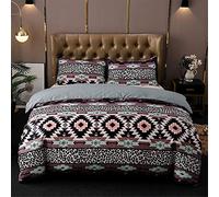 Andrui Parure de Lit Multicolore Style Bohème avec Housse de Couette et Taies d'oreiller,Vert,Rouge,Brown,Bleu,Violet,Parure de Lit pour Simple/Double/King (Brun & Vert, 220x240cm)