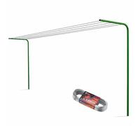 Andrys Étendoir à Linge d’Extérieur avec Corde 30 m - Supports pour Étendre Le Linge en Extérieur Con Poteaux Ronds à Sceller - Acier Galvanisé à Froid Peint Vert - Hauteur 220 cm