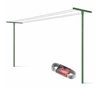 Andrys Étendoir à Linge d’Extérieur Démontable avec Corde 20 m - Supports pour Étendre Le Linge en Extérieur avec Poteaux Carrés à Sceller - Acier Galvanisé à Froid Peint Vert - Hauteur 220 cm