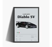 ANDSAL Poster Lamborghini Diablo SV Autographe numérique Art numérique A3 Affiche encadrée décorative, cadeau imprimé idée cadeau posés de moteurs, impression (cadre noir)