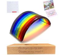 Andthen Pont arc-en-ciel en verre fusionné 3D coloré avec base en bois de hêtre et carte de condoléances Cadeau commémoratif pour chien et chat