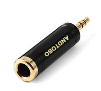 ANDTOBO Lot de 1 adaptateurs pour Casque stéréo en cuivre Pur 1/4" vers 3,5 mm 3,5 mm (1/8") mâle vers Jack Femelle 6,35 mm (1/4") pour écouteurs, Adaptateur ampli - Noir
