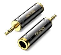 ANDTOBO Lot de 2 adaptateurs pour Casque stéréo en cuivre Pur 1/4" vers 3,5 mm 3,5 mm (1/8") mâle vers Jack Femelle 6,35 mm (1/4") pour écouteurs, Adaptateur ampli - Noir
