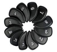 Andux 12 pièces Coin synthétique de Couvre-Fer Golf Couvre avec Numéro des Deux côtés MT/PU Noir