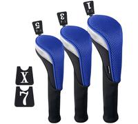 Andux 3 pièces/Ensemble Pilote Golf 460cc Couvre-Chef en Bois Long Cou Unisex-Adult Bleu