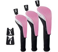 Andux 3 pièces/Ensemble Pilote Golf 460cc Couvre-Chef en Bois Long Cou Unisex-Adult Rose