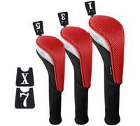 Andux 3 pièces/Ensemble Pilote Golf 460cc Couvre-Chef en Bois Long Cou Unisex-Adult Rouge
