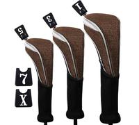 Andux 3pièces/Ensemble Couvre - Tête de Club de Golf en Bois de Nylon Couvre-Conducteur 460cc à Long Cou Marron